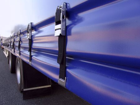 Semitrailer with a tarpaulinの写真素材