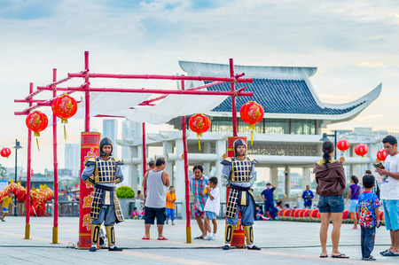 Pattaya, Thailand - February 19, 2015: spectacular celebrations of Chinese New Year 2558, Chinatown staging with festive paraphernalia and actorsのeditorial素材