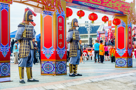 Pattaya, Thailand - February 19, 2015: spectacular celebrations of Chinese New Year 2558, Chinatown staging with festive paraphernalia and actorsのeditorial素材