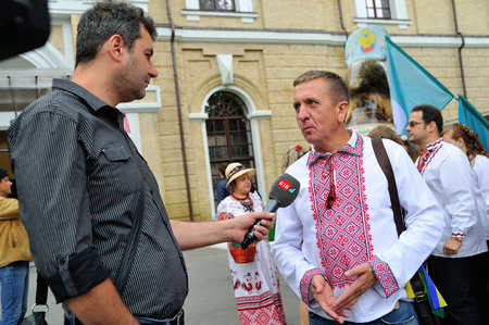 KIEV, UKRAINE - AUGUST 24: Mega march of embroideries in the Ukrainian capital Kyivのeditorial素材