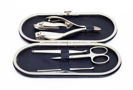 Leather manicure case isolated on white. の写真素材