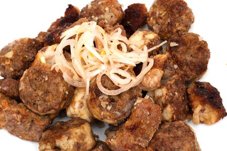 Pork kebab on whiteの写真素材