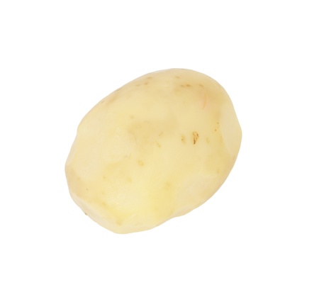 Raw peeled potatoes on white background の写真素材