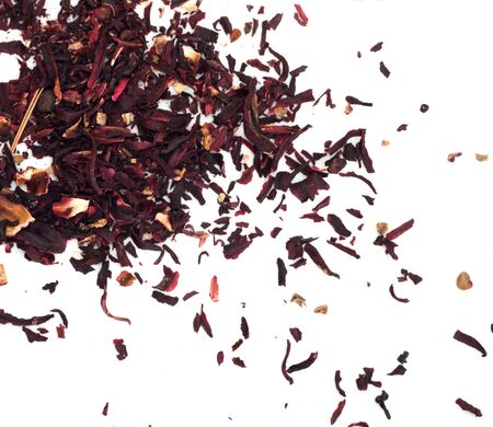 Hibiscus red tea,also known as carcade on white background の写真素材