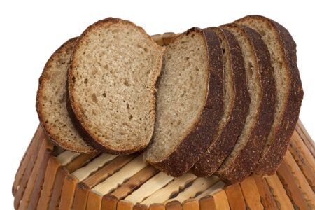 Black bread on board on white background 
