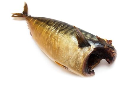 Smoked mackerel on a white backgroundの写真素材