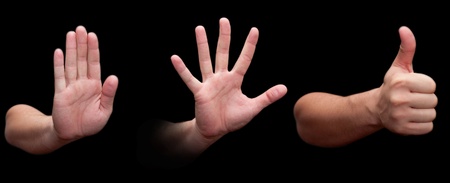  three hands isolated on white backgroundの写真素材
