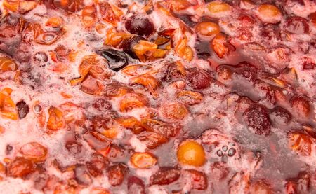 plum jam in the backgroundの写真素材