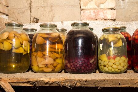 canned jars on a shelfの写真素材