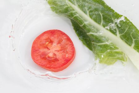 tomato in water on white backgroundの写真素材