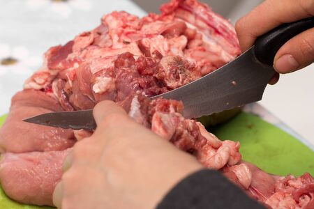 fresh meat cut with a knifeの写真素材