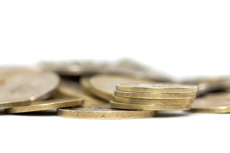 Kazakhstan Tenge coins on a white backgroundの写真素材