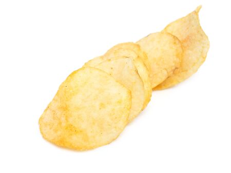 potato chips on white backgroundの写真素材