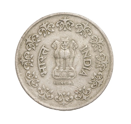 Indian coins on a white backgroundの写真素材