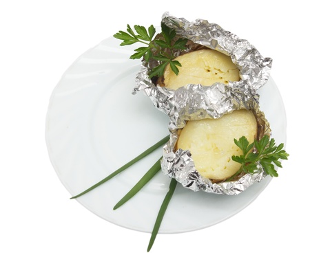 baked potatoes on a white backgroundの写真素材