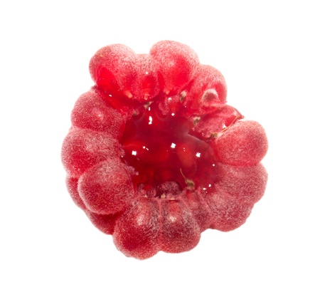 Raspberries on a white background. macroの写真素材