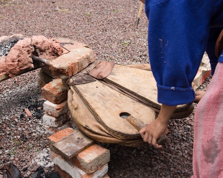 tool for inflating the fire in the furnaceの写真素材