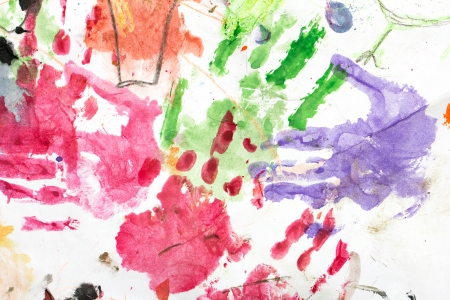 watercolor hand print on white paperの写真素材