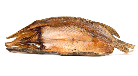 smoked fish on a white backgroundの写真素材