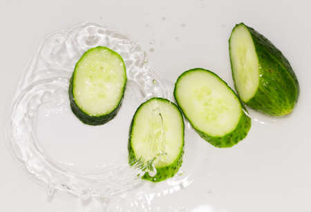 cucumber in the water on a white backgroundの写真素材