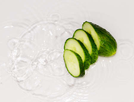 cucumber in the water on a white backgroundの写真素材