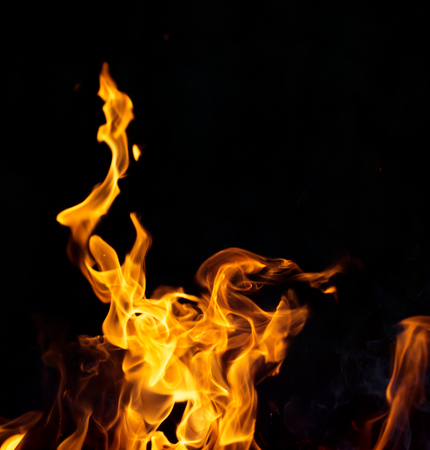 flame fire on black backgroundの写真素材