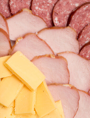background of cheese and sausagesの写真素材