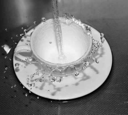 water in the cup with a sprayの写真素材