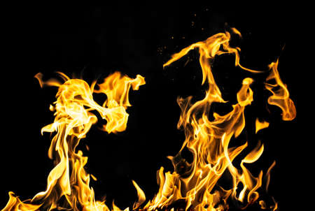 flame fire on black backgroundの写真素材