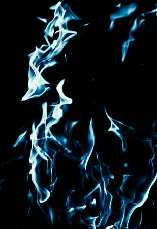 blue flame fire on black backgroundの写真素材