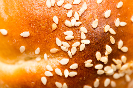 sesame seeds on a bun as a backdrop. macroの写真素材