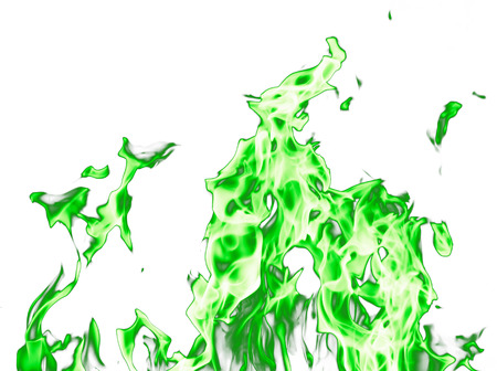 green fire flames on a white backgroundの写真素材