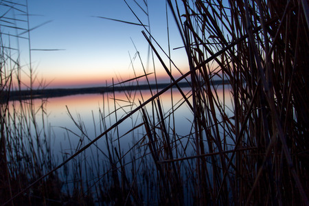 beautiful sunset on the lakeの写真素材