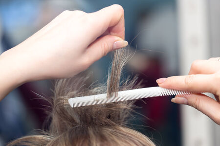bouffant hair in a beauty salonの写真素材