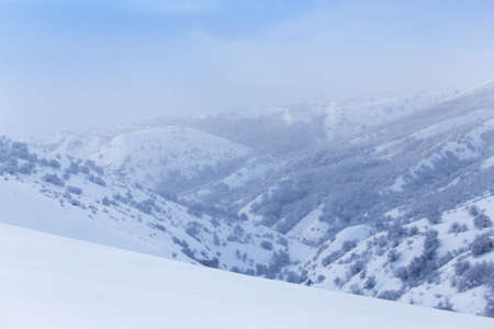 beautiful Tien-Shan mountains in the snow. in winterの写真素材