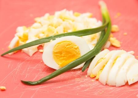 sliced boiled eggの写真素材