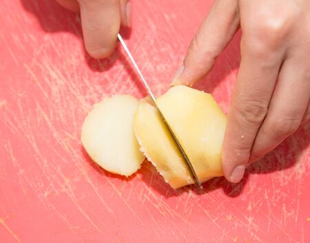 sliced boiled potatoesの写真素材