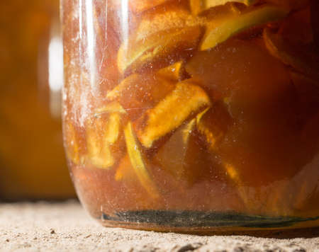 old bank with jam in the basement in the darkの写真素材