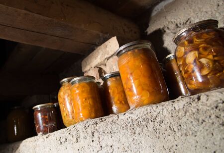 old bank with jam in the basement in the darkの写真素材