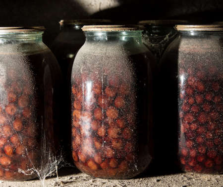old bank with jam in the basement in the darkの写真素材