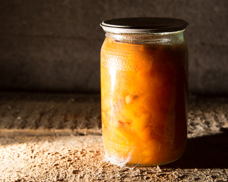 old bank with jam in the basement in the darkの写真素材