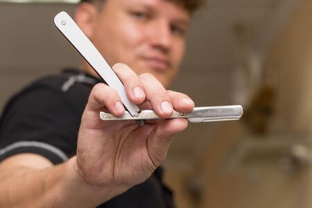 razor haircut at the beauty salonの写真素材