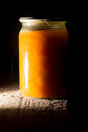 old bank with jam in the basement in the darkの写真素材