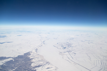 winter. view from the airplaneの写真素材