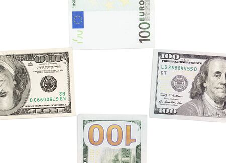 Euro and dollar on a white background