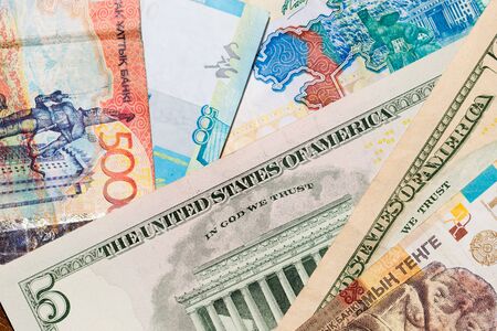 Money Kazakhstan tenge and US dollarsの写真素材