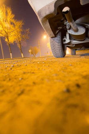 car on the road at nightの写真素材
