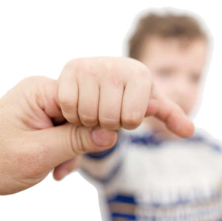 hand man and a boy on a white backgroundの写真素材