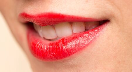 beautiful smile with red lipsの写真素材