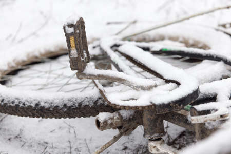 bike in the snow in the winterの写真素材